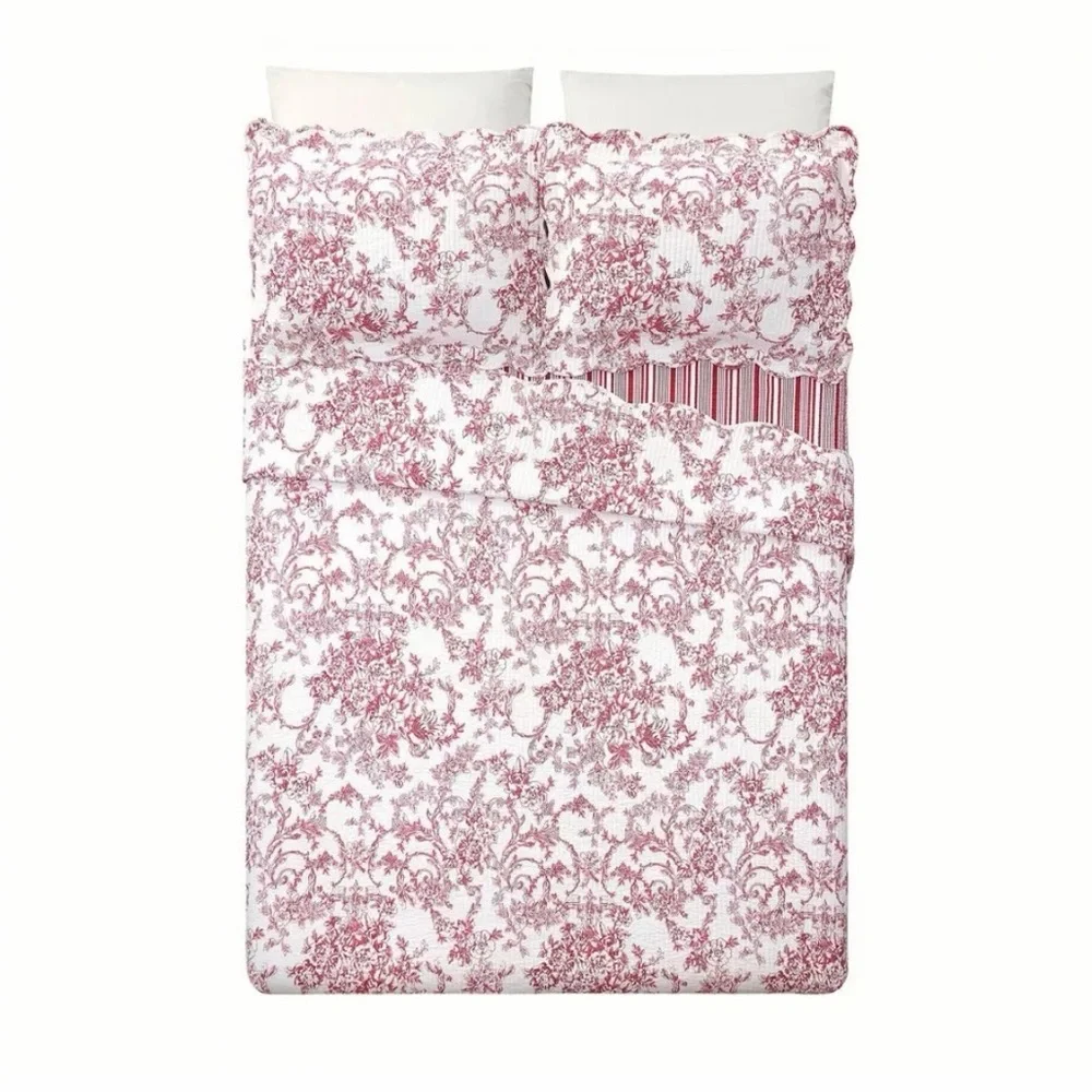 Classic Floral Quilt 3pc KingBedding Set Red